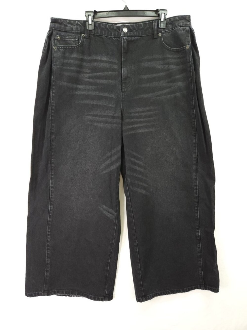 KBB By Kahlana Women Size 16 (40x28) Black Side Pleated Wide Leg Jeans High Rise